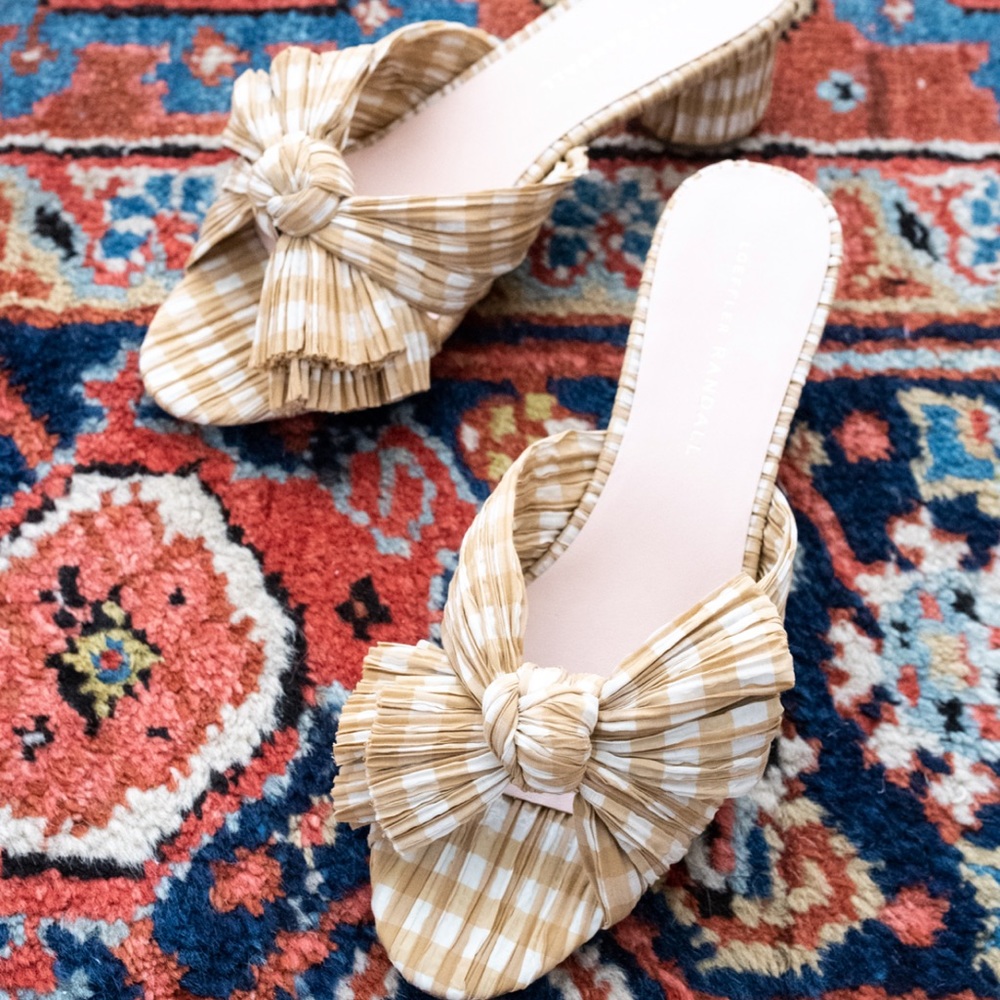 NWT Emilia Gingham Bow Mule Sandals